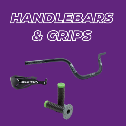 A purple background with some handlebars and grips