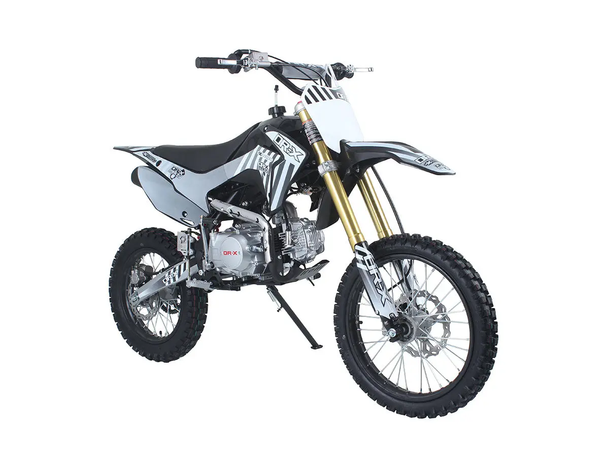 Front right view of Black SYX Moto125cc Dirt Bike