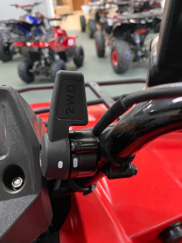 A close up of the handle bars on an atv.