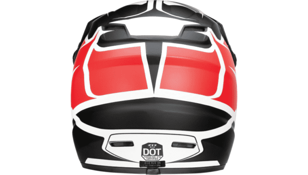 A close up of the back of a motorcycle helmet.