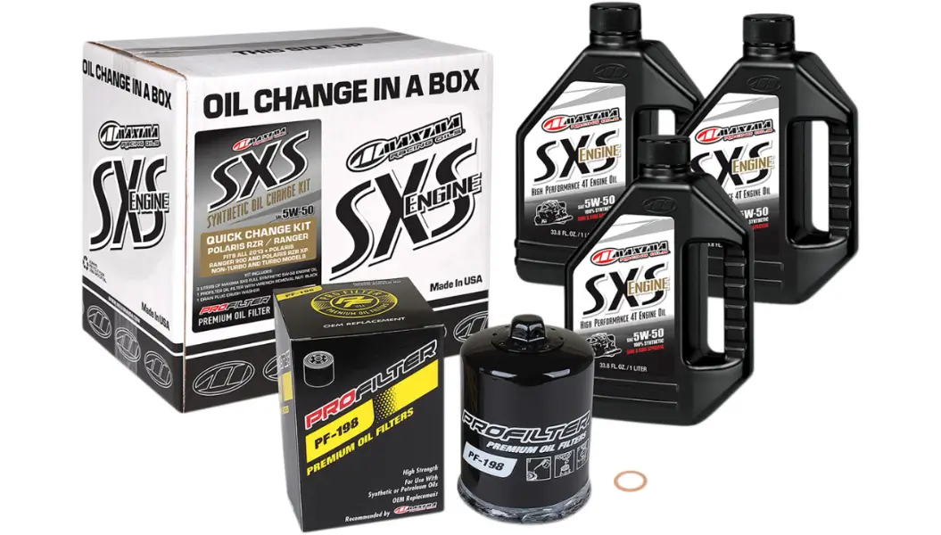 A group of different types of oil change products.