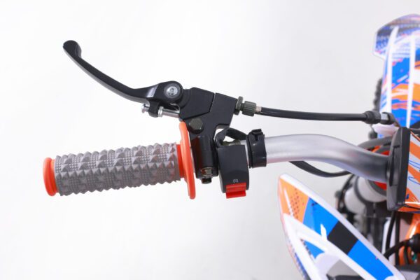 A close up of the handlebar and brake on a bike