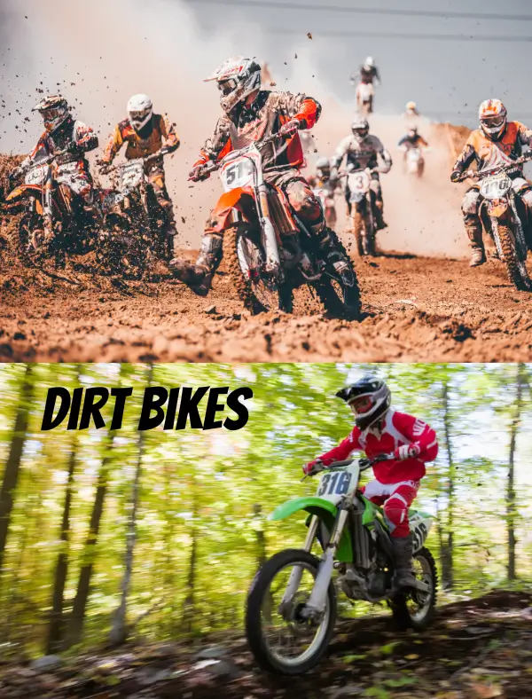 A picture of dirt bikes and people on motorcycles.