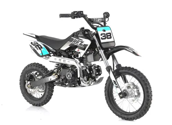 A dirt bike is shown with the number 3 8 on it.