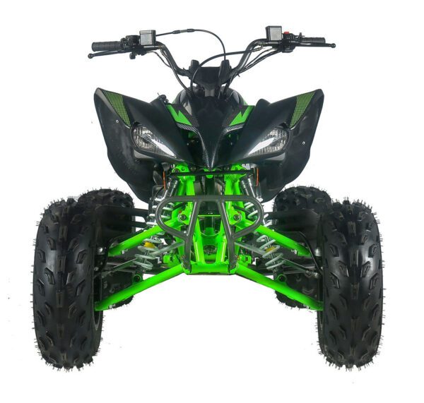 A green and black atv with two wheels.